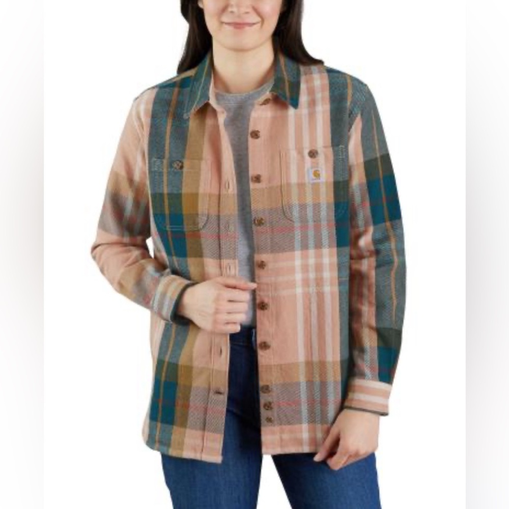 Carhartt Shirt Womens Small Plaid Button Up Loose Fit Heavyweight Twill 105576